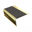 Rake back aluminium stair nosing, 56mm tread, obsidian (dark charcoal) Mor Grip insert, mirrorflect gold finish