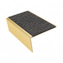 Rake back aluminium stair nosing, 56mm tread, obsidian (dark charcoal) Mor Grip insert, satin gold finish