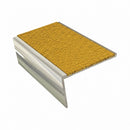 Rake back aluminium stair nosing, 56mm tread, solar (golden yellow) Mor Grip insert, bright polished finish