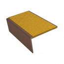 Rake back aluminium stair nosing, 56mm tread, solar (golden yellow) Mor Grip insert, dark bronze finish