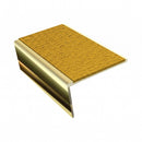 Rake back aluminium stair nosing, 56mm tread, solar (golden yellow) Mor Grip insert, mirrorflect gold finish