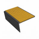 Rake back aluminium stair nosing, 56mm tread, solar (golden yellow) Mor Grip insert, satin black finish