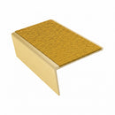 Rake back aluminium stair nosing, 56mm tread, solar (golden yellow) Mor Grip insert, satin gold finish