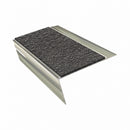 Rake back aluminium stair nosing, 70mm tread, obsidian (dark charcoal) Mor Grip insert, bright polished finish