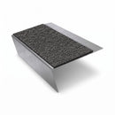 Rake back aluminium stair nosing, 70mm tread, obsidian (dark charcoal) Mor Grip insert, mill finish finish