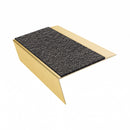 Rake back aluminium stair nosing, 70mm tread, obsidian (dark charcoal) Mor Grip insert, satin gold finish