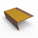 Rake back aluminium stair nosing, 70mm tread, solar (golden yellow) Mor Grip insert, dark bronze finish