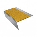 Rake back aluminium stair nosing, 70mm tread, solar (golden yellow) Mor Grip insert, mill finish finish