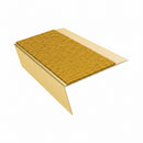 Rake back aluminium stair nosing, 70mm tread, solar (golden yellow) Mor Grip insert, satin gold finish