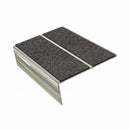 Rake back aluminium stair nosing, 85mm tread, obsidian (dark charcoal) Mor Grip insert, bright polished finish