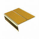 Rake back aluminium stair nosing, 85mm tread, solar (golden yellow) Mor Grip insert, mirrorflect gold finish
