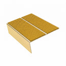Rake back aluminium stair nosing, 85mm tread, solar (golden yellow) Mor Grip insert, satin gold finish