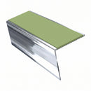 Heavy Duty Rake Back Aluminium Stair Nosing 2.44m, 62 x 56, apple green insert, Mirrorflect Silver finish