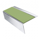 Aluminium Stair Nosing Rake Back 2.44m 70mm Single Channel, apple green insert, Mirrorflect Silver finish