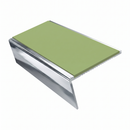 Carpet Stair Nosing 2.44m Aluminium Rake Back PVC Insert, apple green insert, Mirrorflect Silver finish