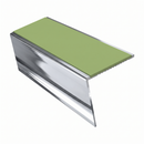 Heavy Duty Aluminium Stair Nosing 3.22m Slip Resistant, apple green insert, Mirrorflect Silver finish