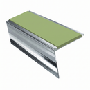 Heavy Duty Rake Back Aluminium Stair Nosing 3.22m, 62 x 56, apple green insert, Mirrorflect Silver finish