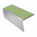 Heavy Duty Rake Back Aluminium Stair Nosing 2.75m, 62 x 56, apple green insert, Satin Silver finish