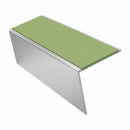 Aluminium Stair Nosing 2.75m 46mm Tread 25mm Riser, apple green insert, Satin Silver finish