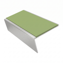 Aluminium Stair Nosing 3.22m 46mm Tread 25mm Riser Rake Ba, apple green insert, Satin Silver finish
