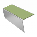 Heavy Duty Aluminium Stair Nosing 3.22m Slip Resistant, apple green insert, Satin Silver finish