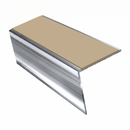 Rakeback Aluminium Stair Nosing 2.75m 56mm Custom Finishes, beige insert, Mirrorflect Silver finish