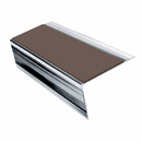 Aluminium Stair Nosing Rake Back 2.44m 70mm Single Channel, brown insert, Mirrorflect Silver finish