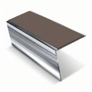 Rakeback Aluminium Stair Nosing 2.75m 56mm Custom Finishes, brown insert, Mirrorflect Silver finish