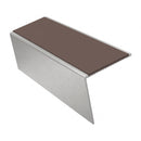 Heavy Duty Rake Back Aluminium Stair Nosing 2.44m, 62 x 56, brown insert, Satin Silver finish