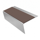 Rake Back Stair Nosing 2.75m 70mm Tread Anti Slip Vinyl, brown insert, Satin Silver finish