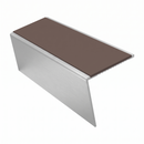 Rakeback Aluminium Stair Nosing 2.75m 56mm Custom Finishes, brown insert, Satin Silver finish
