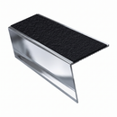 Aluminium rake back stair nosing 56 x 56mm, Coal Exterior Grip insert, Mirrorflect Silver finish