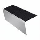 Aluminium rake back stair nosing 56 x 56mm, Coal Exterior Grip insert, Satin Silver finish