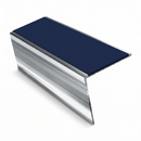 Rakeback Aluminium Stair Nosing 2.75m 56mm Custom Finishes, dark blue insert, Mirrorflect Silver finish