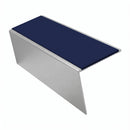 Heavy Duty Rake Back Aluminium Stair Nosing 2.44m, 62 x 56, dark blue insert, Satin Silver finish