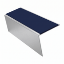 Rake Back Aluminium Stair Nosing 2.44m 56mm Tread PVC Inse, dark blue insert, Satin Silver finish
