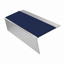 Aluminium Stair Nosing Rake Back 2.44m 70mm Single Channel, dark blue insert, Satin Silver finish