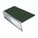 Carpet Stair Nosing 2.44m Aluminium Rake Back PVC Insert, dark green insert, Mirrorflect Silver finish