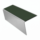 Rake Back Aluminium Stair Nosing 2.44m 56mm Tread PVC Inse, dark green insert, Satin Silver finish