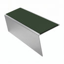Aluminium Stair Nosing 2.75m 46mm Tread 25mm Riser, dark green insert, Satin Silver finish