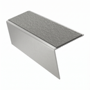 Aluminium rake back stair nosing 56 x 56mm, Everest Exterior Grip insert, Satin Silver finish