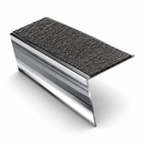 Aluminium rake back stair nosing 56 x 56mm, Obsidian Mor Grip insert, Mirrorflect Silver finish