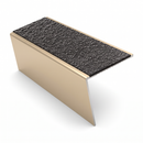 Aluminium rake back stair nosing 56 x 56mm, Obsidian Mor Grip insert, Satin Bronze finish