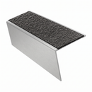 Aluminium rake back stair nosing 56 x 56mm, Obsidian Mor Grip insert, Satin Silver finish