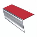 Heavy Duty Aluminium Stair Nosing 3.22m Slip Resistant, red insert, Mirrorflect Silver finish