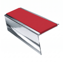 Heavy Duty Rake Back Aluminium Stair Nosing 2.75m, 62 x 56, red insert, Mirrorflect Silver finish