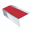 Aluminium Stair Nosing Rake Back 2.44m 70mm Single Channel, red insert, Mirrorflect Silver finish