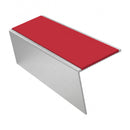 Heavy Duty Rake Back Aluminium Stair Nosing 2.44m, 62 x 56, red insert, Satin Silver finish