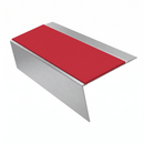 Aluminium Stair Nosing 3.22m 70mm Tread Custom Finishes, red insert, Satin Silver finish