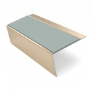 Rake Back Stair Nosing 2.75m 70mm Tread Anti Slip Vinyl, sage green insert, Satin Bronze finish
